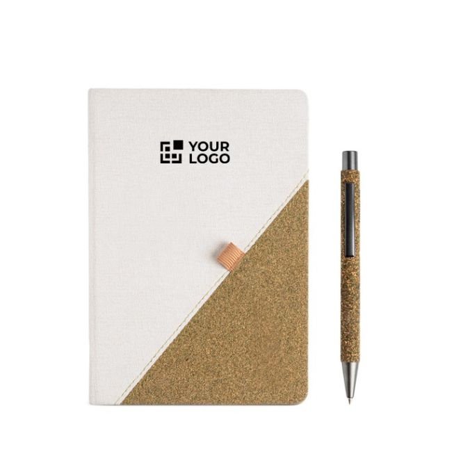 Libreta de algodón reciclado con bolígrafo de té verde A5 hojas lisas