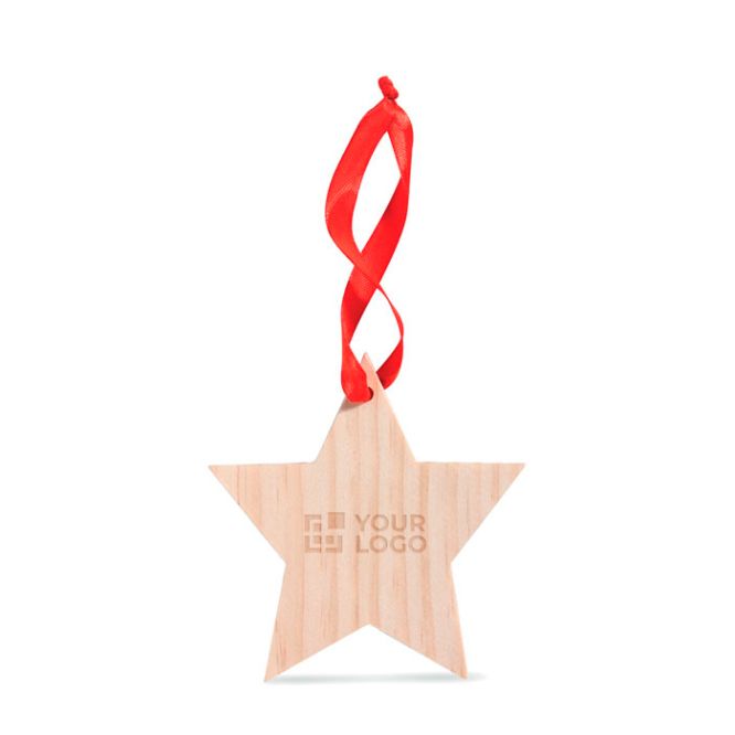 Estrella de madera con cinta roja