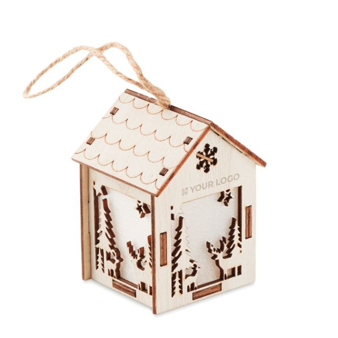 Adorno de navidad en forma de casa color madera
