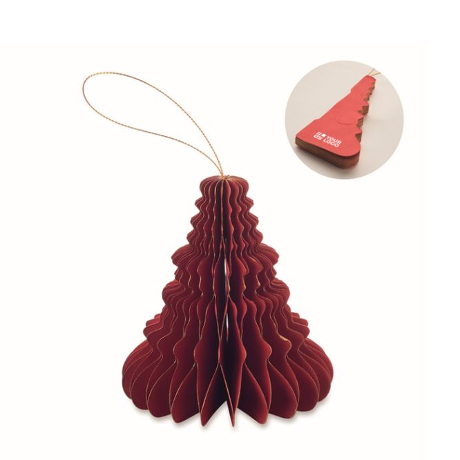 Colgante de papel plegable en forma de árbol de Navidad personalizable color rojo vista de impresión