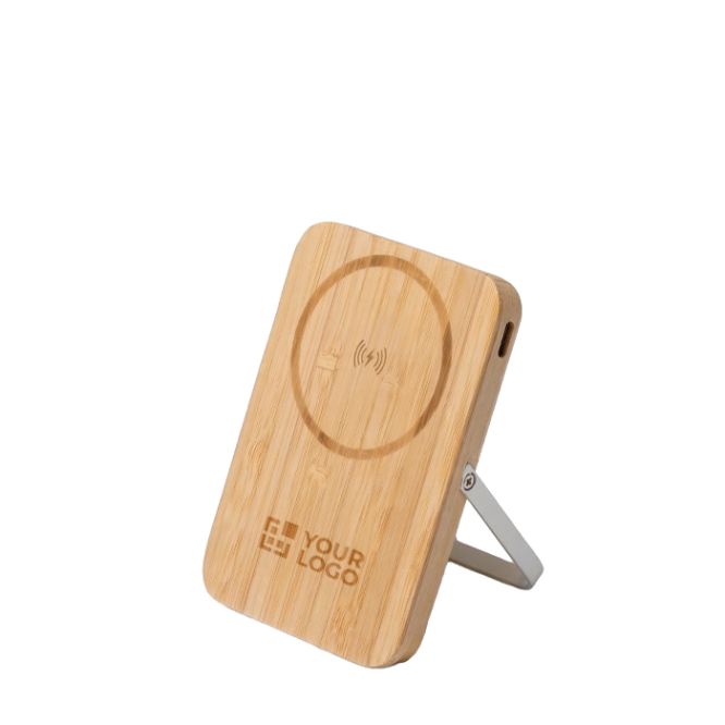 Batería externa magnética inalámbrica de bambú con soporte 5.000 mAh
