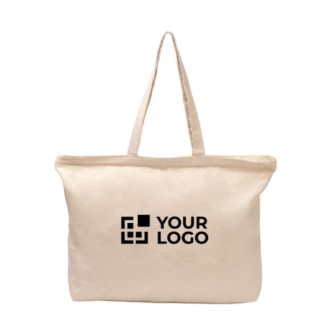 Bolsa de algodón con cierre de cremallera y fuelle 230 g/m2