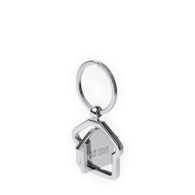 Llavero metálico giratorio en forma de casa con área de marcaje amplia