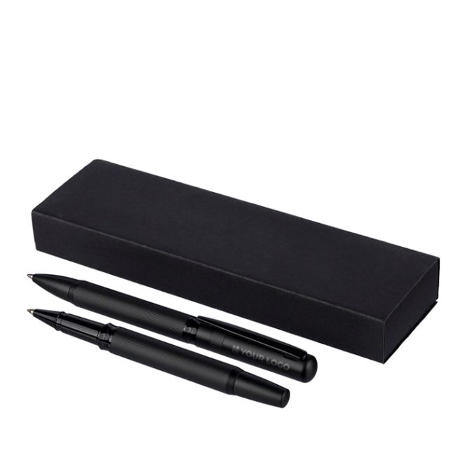 Set de escritura con bolígrafo y roller de metal de tinta azul