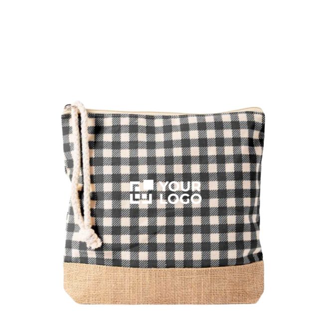Neceser de algodón reciclado y yute con diseño cuadriculado 220g/m²