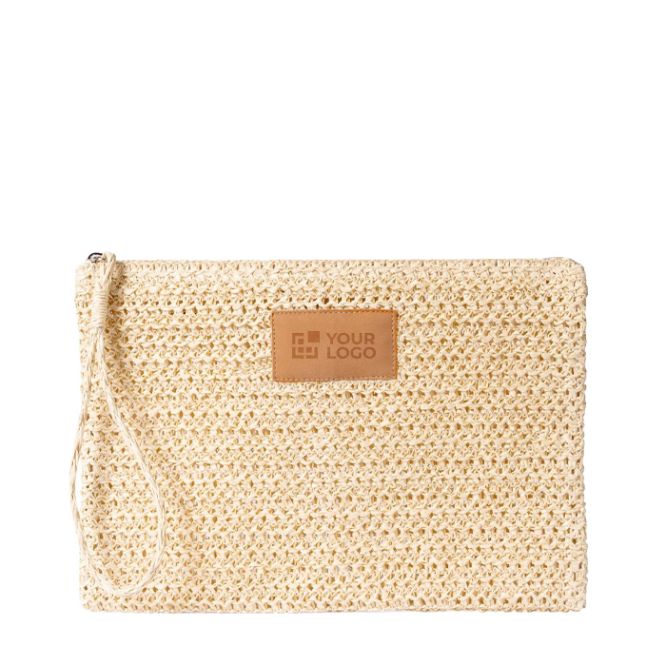 Bolso neceser de papel y poliéster con etiqueta para marcaje