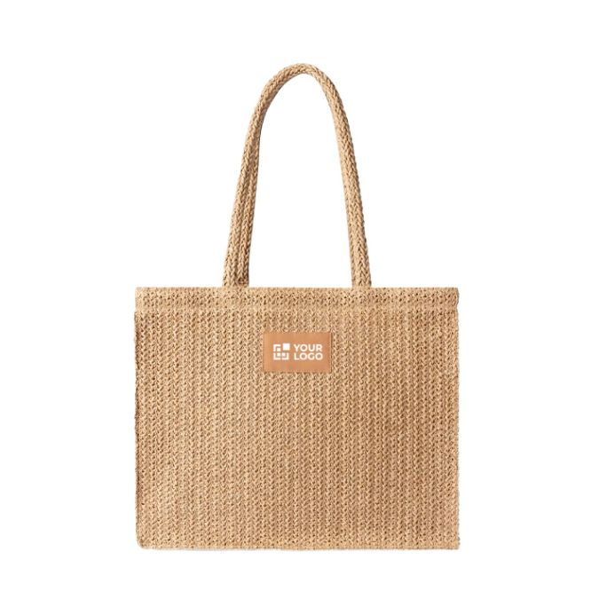 Bolsa de papel y poliéster con asas largas y etiqueta para marcaje