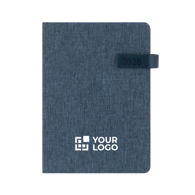 Agenda de RPET de tapa rígida con cierre magnético y vista diaria A5