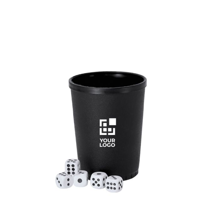 Juego de dados con cubilete de plástico textura rugosa