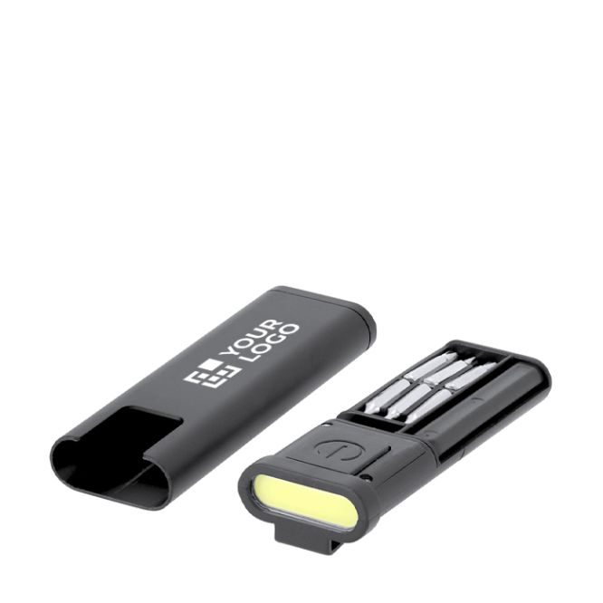 Estuche en forma de linterna con 6 herramientas en el interior