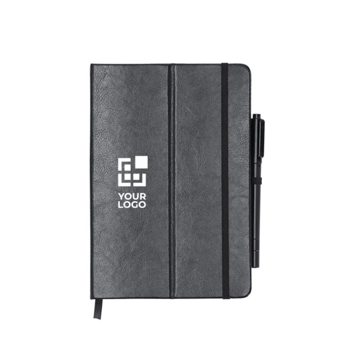 Libreta con pizarra y soporte de piel sintética con hojas a rayas A5