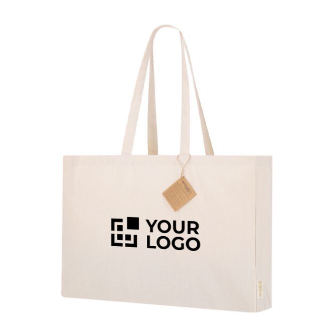 Bolsa con fuelle algodón reciclado asas largas reforzadas 220g/m²