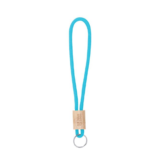 Llavero de cordón de poliéster en colores con ajuste de bambú