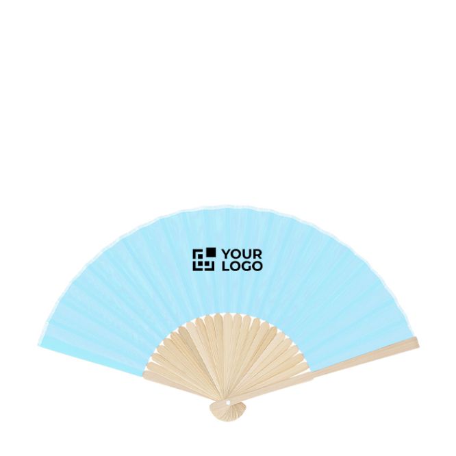 Abanico con varillas de bambú y tela de poliéster en colores