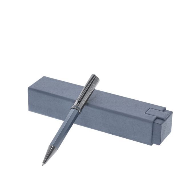 Bolígrafo premium metálico giratorio y recargable tinta azul