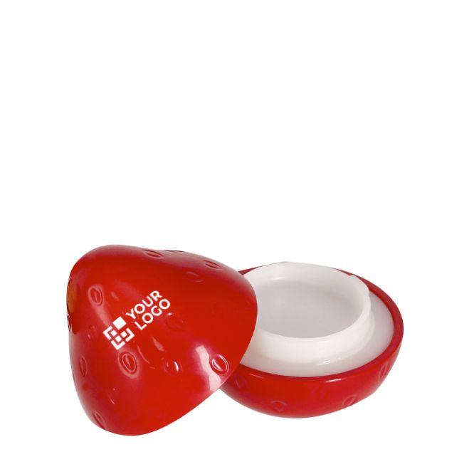 Bálsamo labial en estuche diseño fruta con aroma a vainilla SPF15