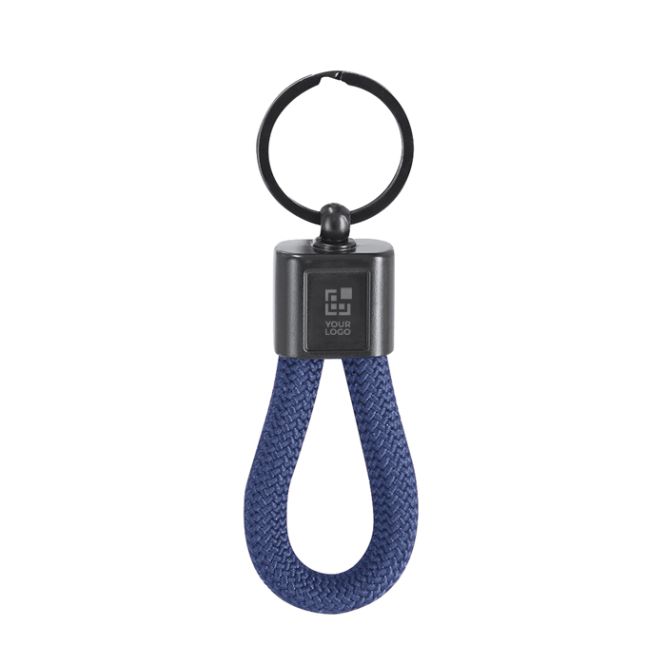 Llavero con cordón de poliéster y placa metalizada para marcar