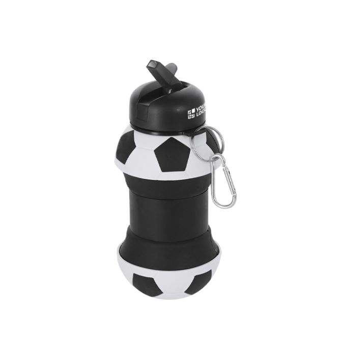 Bidón plegable de plástico con diseño balón fútbol y mosquetón 550ml
