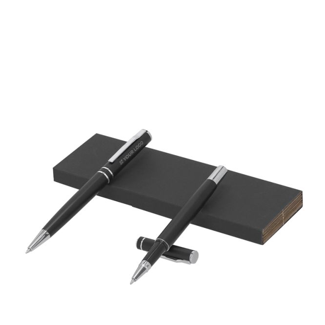 Set de elegante bolígrafo y roller en aluminio reciclado tinta azul