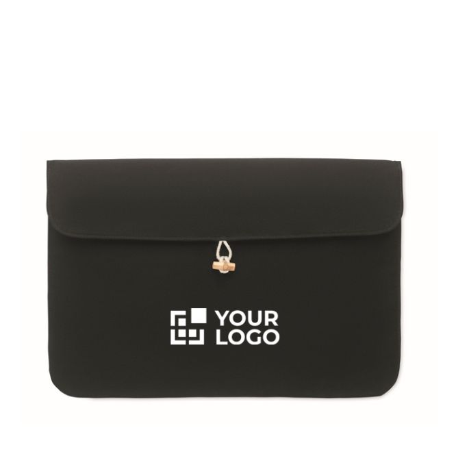 Funda de portátil 15'' algodón con cierre de botón de bambú 120 g/m2