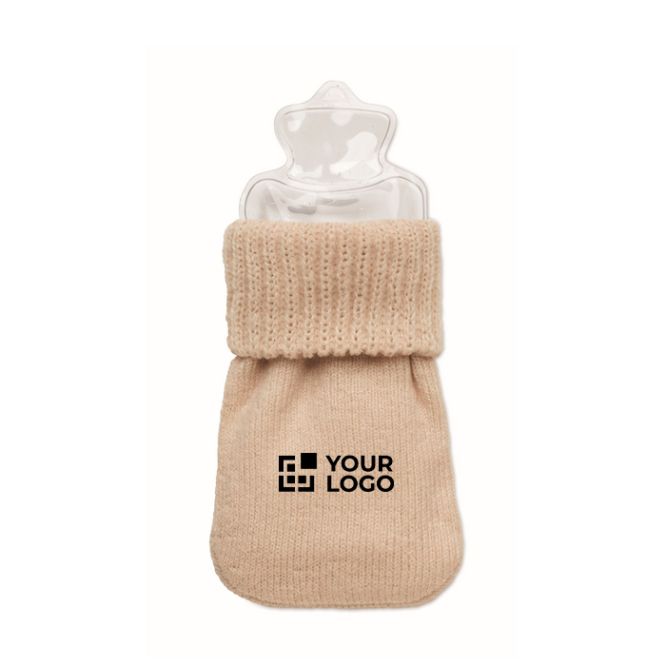 Pequeño calienta manos de poliéster con sistema de agua caliente color beige vista de impresión