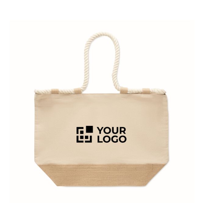 Bolsa de playa de algodón con yute y cremallera 280 g/m²