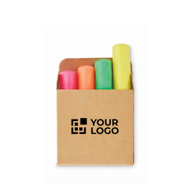Set de 4 rotuladores fluorescentes en caja kraft personalizable