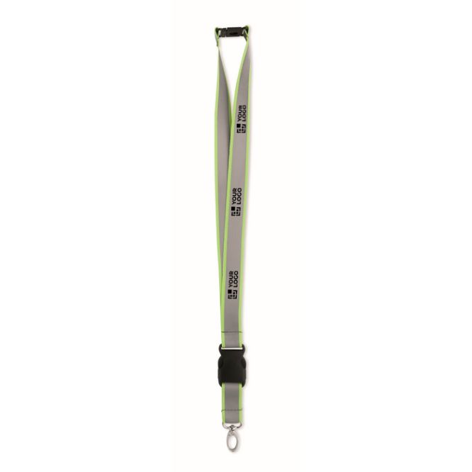 Lanyard reflectante de RPET con cierre seguridad y grosor de 2.5 cm
