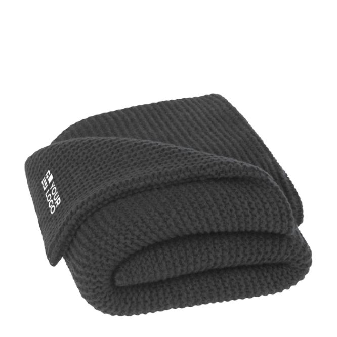 Manta de punto de poliéster reciclado con etiqueta y cinta