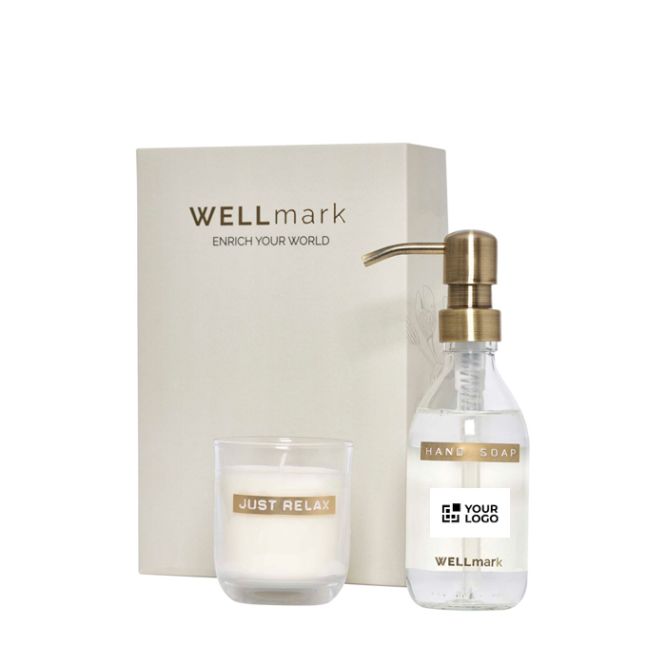 Set de dispensador y vela perfumada de vidrio WELLmark 250ml
