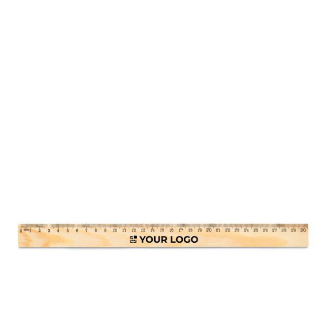 Regla de madera de pino con escala impresa 30cm en negro