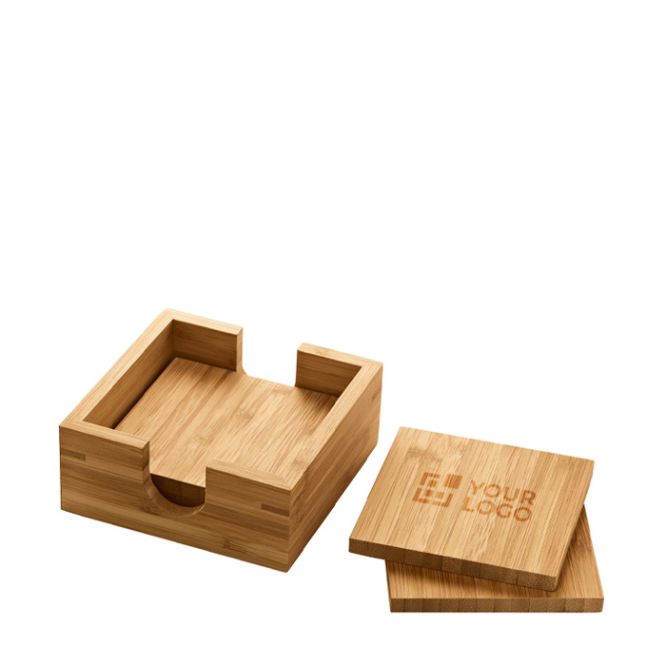 4 posavasos de bambú personalizados con caja para guardar
