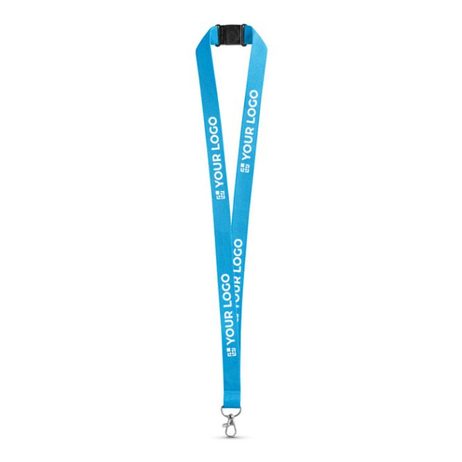 Lanyard de poliéster con mosquetón metálico y cierre de seguridad 2cm