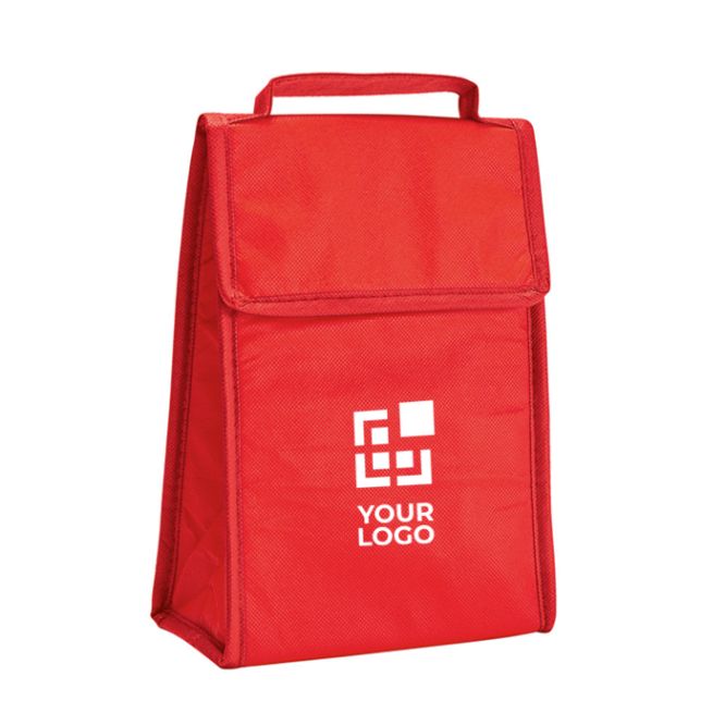 Bolsa térmica plegable con logo y asa de transporte de color rojo vista principal