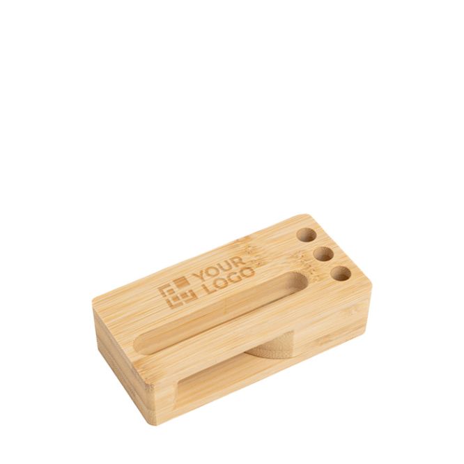 Soporte multifuncional de bambú natural con altavoz ampliador