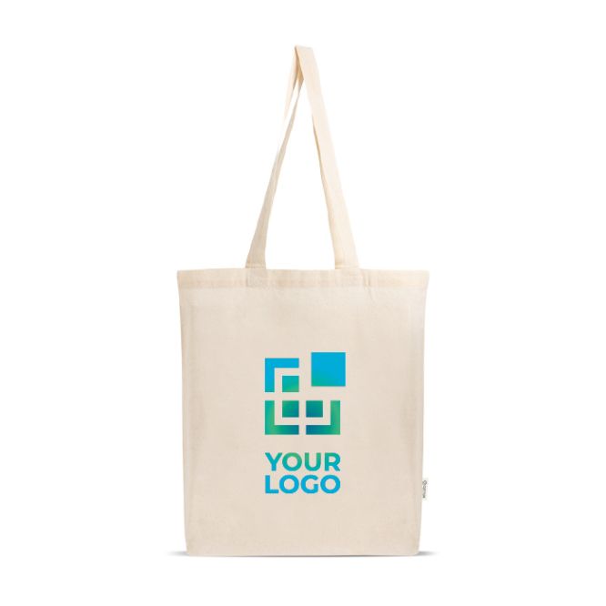 Bolsa de algodón y plástico reciclado con fuelle en base 140 g/m2