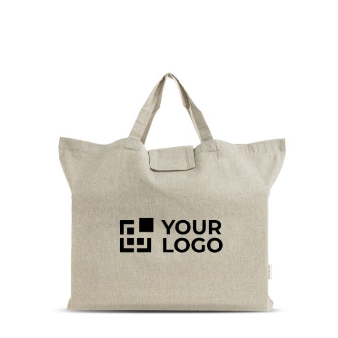 Bolsa plegable de algodón reciclado con fuelle y asas cortas 150 g/m2