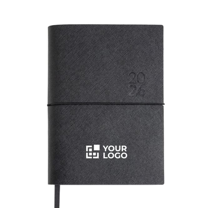 Agenda diaria en español y portugués con cierre elástico tubular A5