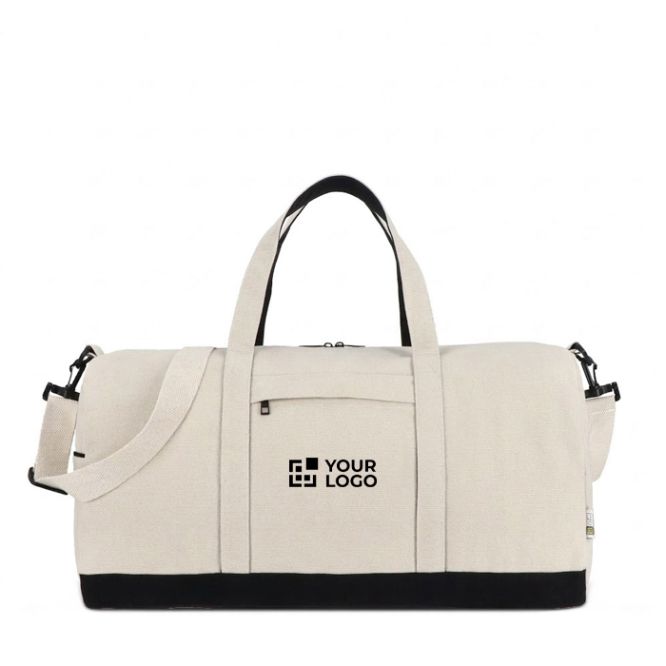 Bolsa de viaje de algodón y poliéster con bolsillo frontal y lateral