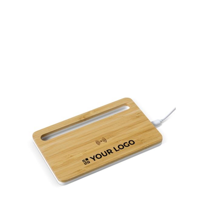 Cargador inalámbrico de bambú con soporte para móvil 5W