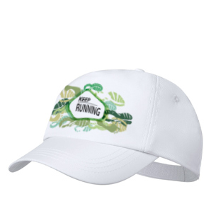 Gorra con logotipo de RPET a todo color y cierre de velcro